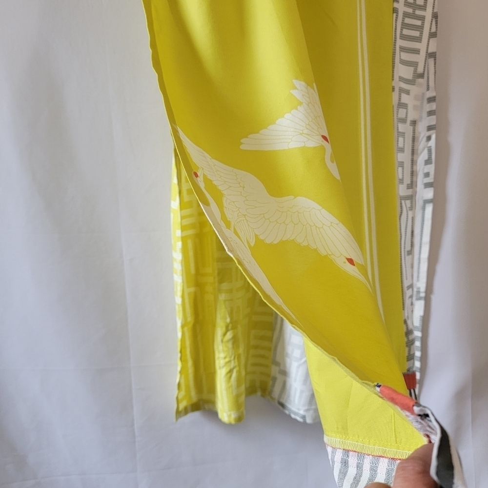 W Woman Primted Straight Kurta Sz 10 Yellow White Birdies Indian Pakistan Tunic - Picture 5 of 12